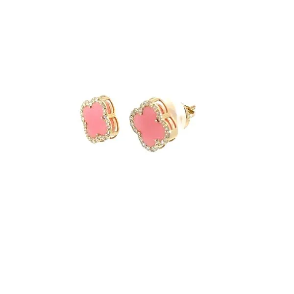 Diamond and Coral Stud Earrings Image 3 Van Atkins Jewelers New Albany, MS