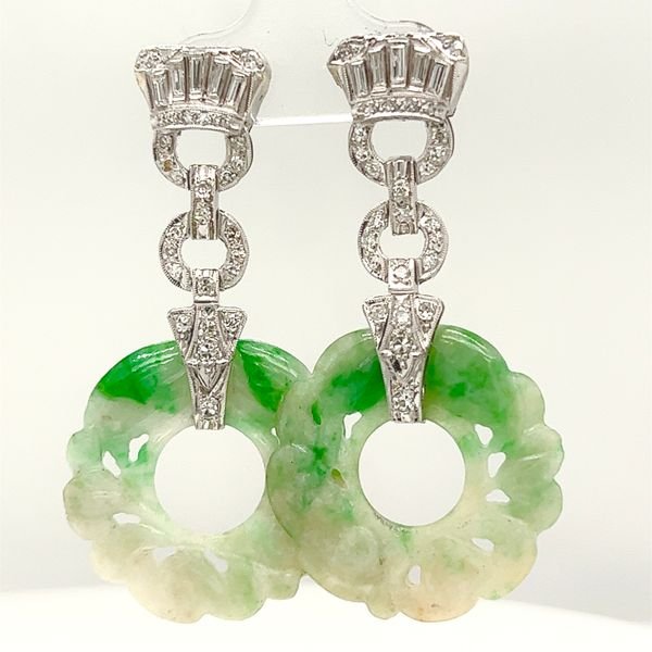 Art Deco Jade and diamond dangle earrings Van Atkins Jewelers New Albany, MS
