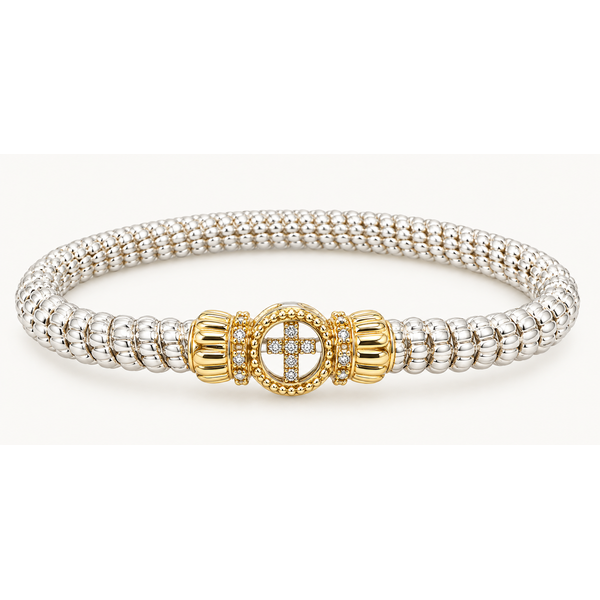 4MM BANGLE WITH OPEN CIRCLE CENTER WITH DIAMOND CROSS Van Atkins Jewelers New Albany, MS