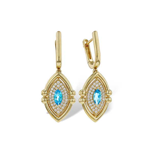 14K Yellow Gold Blue Topaz & Diamond Earrings Vandenbergs Fine Jewellery Winnipeg, MB