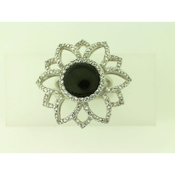 Sterling Silver CZ & Black Onyx Flower Ring Vandenbergs Fine Jewellery Winnipeg, MB