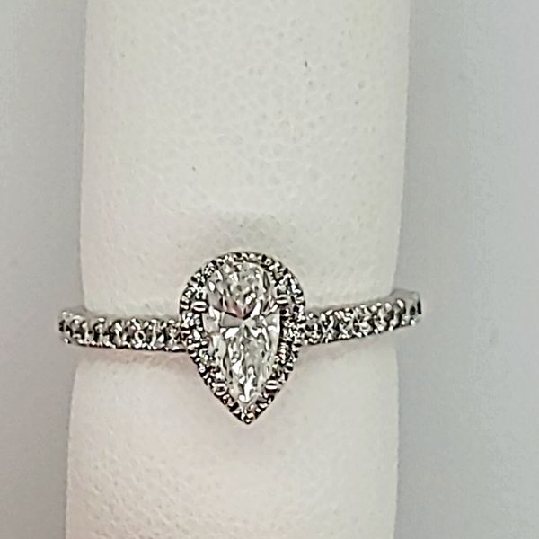 ENGAGEMENT RING | PEAR SHAPED DIAMOND RING| HALO SETTING Van Scoy Jewelers Wyomissing, PA