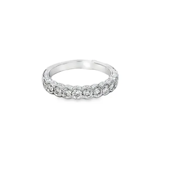 Timeless Brilliance: 14K White Gold Diamond Band with 11 Round Diamonds, 0.70 CTW, Bezel Set Style, SI1, H Color