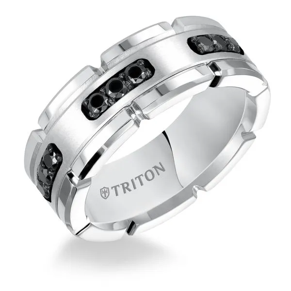 8mm Comfort Fit White Tungsten Silver Diamond Band