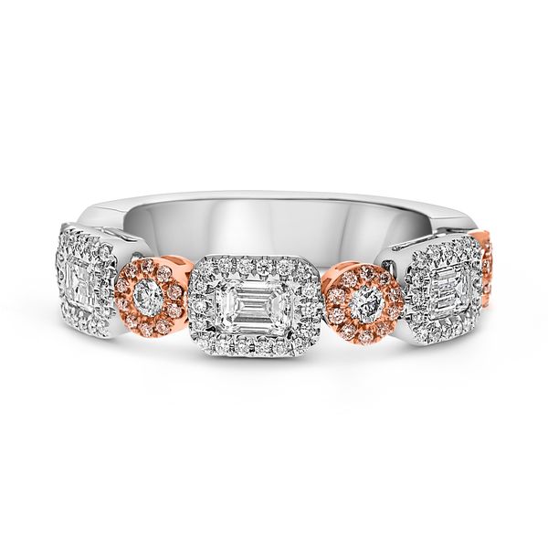 18 Karat Diamond Ring pink and White Gold with Pink Diamonds and Emerald Cut diamonds Van Scoy Jewelers Wyomissing, PA