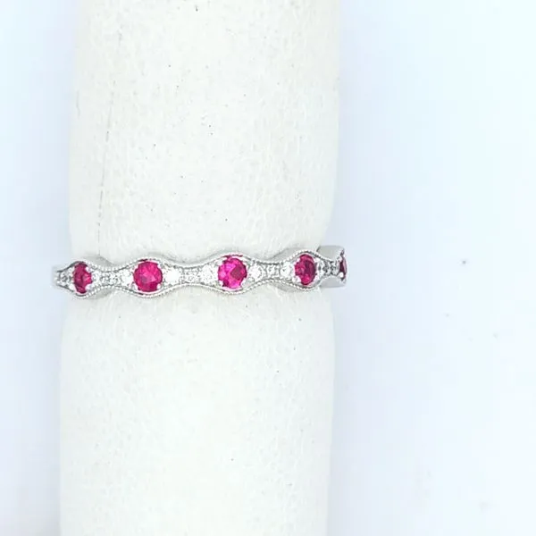 Exquisite 14K White Gold Ruby and Diamond Band | 0.10ct D...