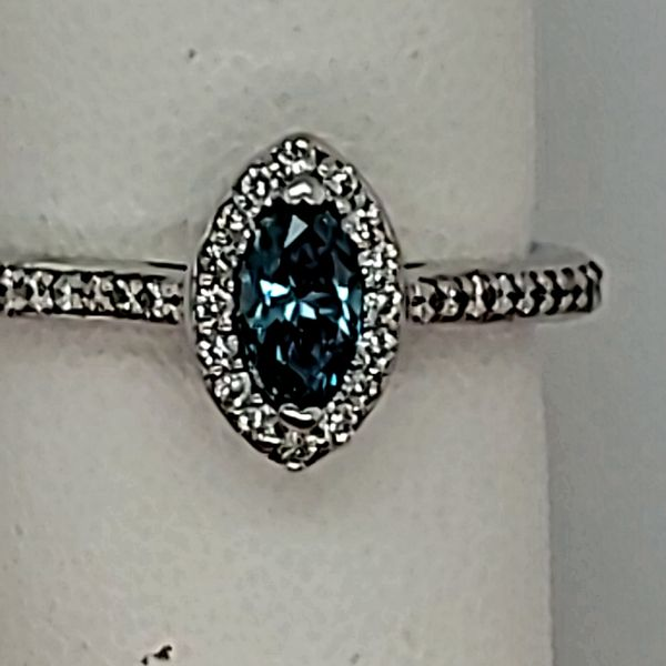 DIAMOND RING | 14 KARAT | MARQUISE | ENHANCED BLUE DIAMOND | HALO Van Scoy Jewelers Wyomissing, PA