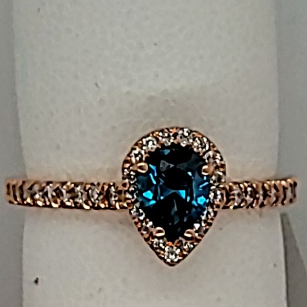 DIAMOND RING | 14 KARAT | ROSE GOLD | PEAR SHAPED DIAMOND | ENHANCED BLUE DIAMOND Van Scoy Jewelers Wyomissing, PA