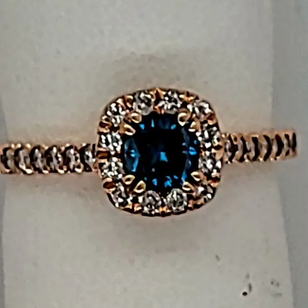 DIAMOND RING | 14 KARAT | ROSE GOLD | HALO | ENHANCED BLUE DIAMOND Van Scoy Jewelers Wyomissing, PA