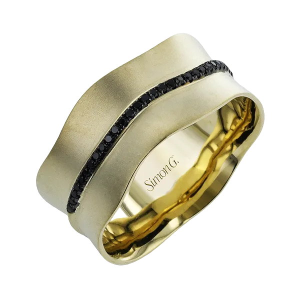 Simon G. 14K Yellow Gold Wide Wave Band with Satin Finish & .12 CTW Round Black Diamonds - Finger Size 10,/ VanScoy Jewelers of Wyomissing Van Scoy Jewelers Wyomissing, PA