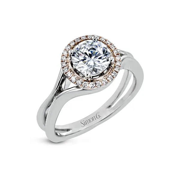 Simon G 18 Karat Rose and White Gold Diamond Halo Engagem...