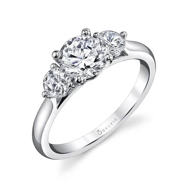 SYLVIE Collection 14K White Gold Setting S300S | 0.47 CT TW Natural Round Brilliant Cut Sides for 1 CT Center