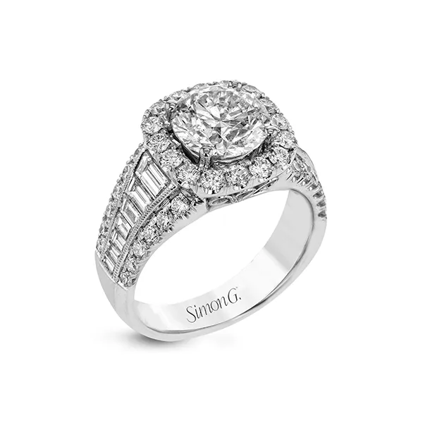 SIMON G 18 KARAT WHITE GOLD DIAMOND SEMI MOUNT | 40 Round VS, F-G Diamonds @ 0.82 Carat & 14 Baguette VS, F-G Diamonds @ 0.79 Carat/ VanScoy Jewelers  Van Scoy Jewelers Wyomissing, PA