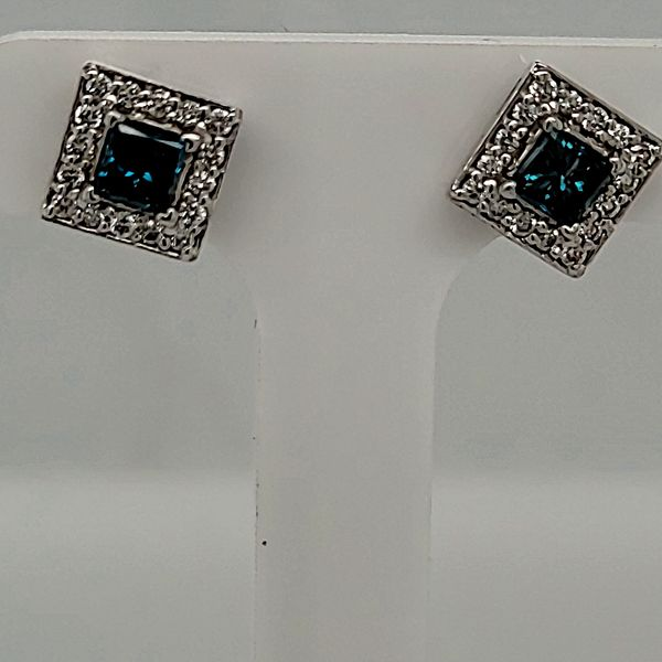 DIAMOND EARRINGS | STUD EARRINGS | HALO | ENHANCED BLUE DIAMONDS Van Scoy Jewelers Wyomissing, PA