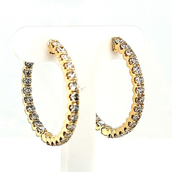 Diamond Hoop Earrings, 14 Karat Yellow Gold/Inside Outside Diamond Hoops Van Scoy Jewelers Wyomissing, PA
