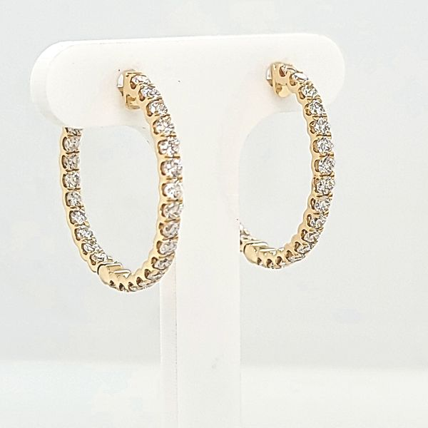 Diamond Hoop Earrings, 14 Karat Yellow Gold/Inside Outside Diamond Hoops Van Scoy Jewelers Wyomissing, PA