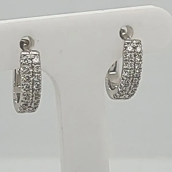 14K White Gold Double Row Diamond Hoop Earrings - 32 Roun...
