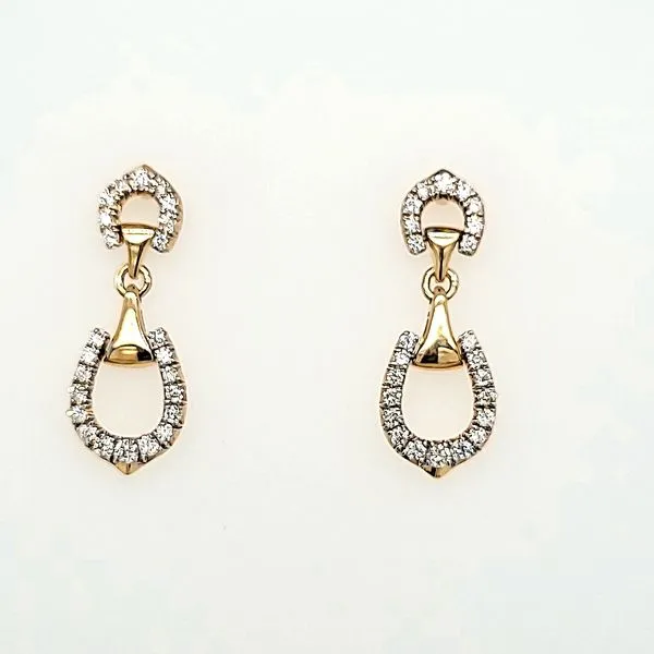 Elegant 14K Yellow Gold Equestrian Style Diamond Dangle E...