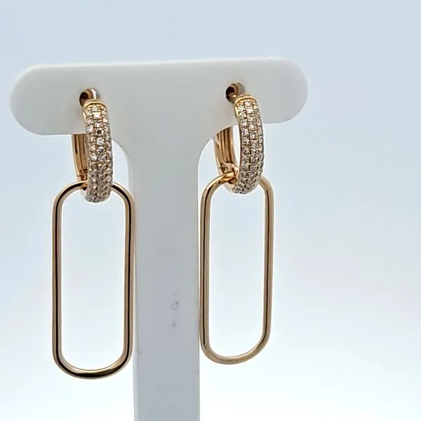 Crafted 14 karat yellow gold dangle earrings with sparkli...