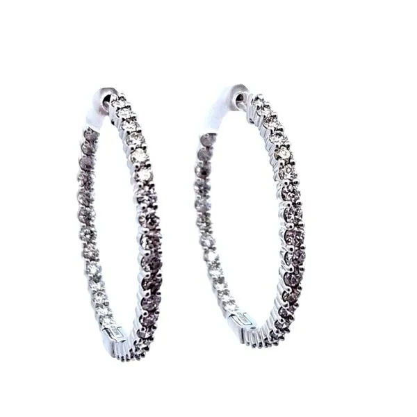 14K White Gold Large Inside-Out Diamond Hoop Earrings | 7...