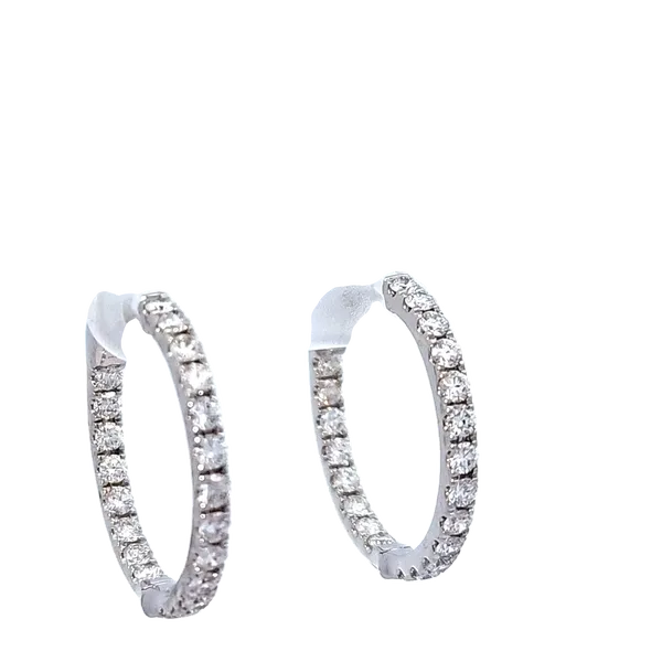 14K White Gold Medium Size Diamond Hoop Earrings - Inside...