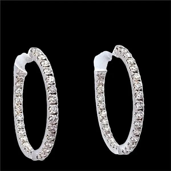 14K White Gold Medium Size Diamond Hoop Earrings - Inside...