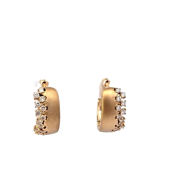 14K Yellow Gold Small Hoop Earrings - Sandblast Finish with 0.36 Carat Diamonds Van Scoy Jewelers Wyomissing, PA