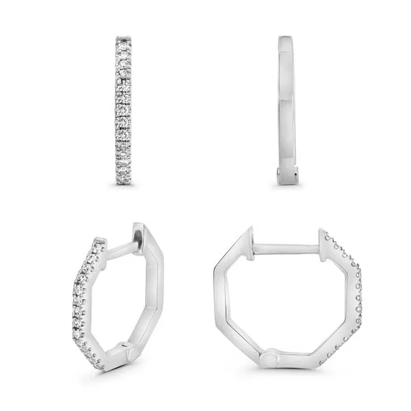 14K White Gold Diamond Hoop Earrings - 0.09 Carat Total W...