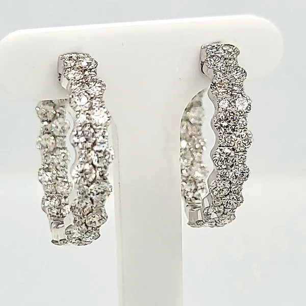 14K White Gold Inside Outside Diamond Hoop Earrings 3.50 ...