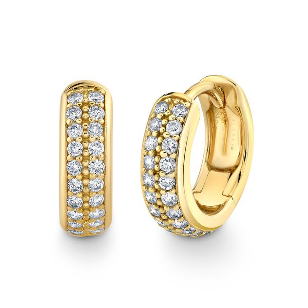 14K Yellow Gold Double Row Pavé Huggie Earrings 12mm | 0.35 CT Diamond Van Scoy Jewelers Wyomissing, PA