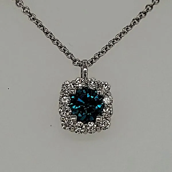 DIAMOND PENDANT | 14 KARAT | HALO | ENHANCED BLUE DIAMOND Van Scoy Jewelers Wyomissing, PA