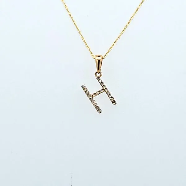 14K Yellow Gold Diamond Initial Pendant - Letter H, 0.07 ...