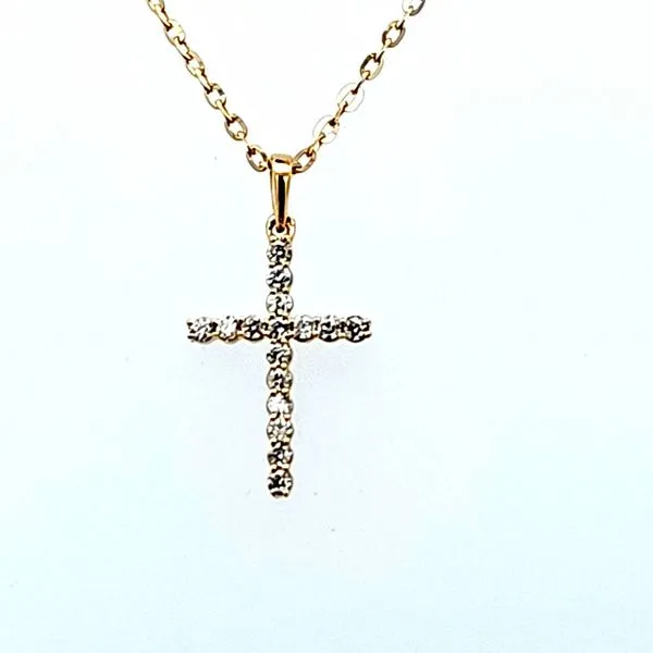 Sacred Elegance: 14 Karat Yellow Gold 0.10 Carat Diamond Cross on Gold Fine Rope Chain Van Scoy Jewelers Wyomissing, PA
