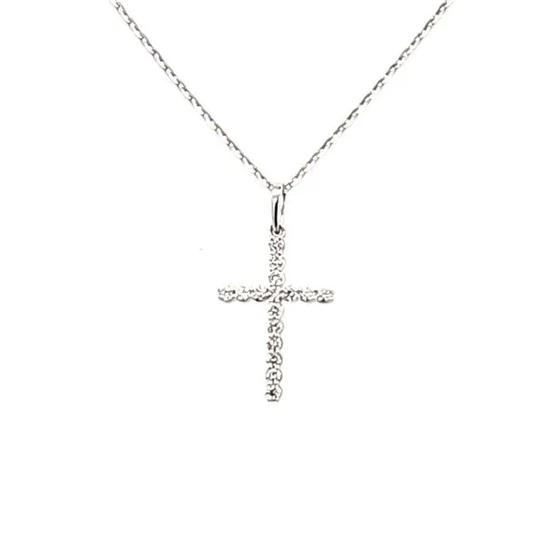 Timeless Beauty: 14 Karat White Gold 0.10 Carat Diamond Cross on Gold Fine Rope Chain Van Scoy Jewelers Wyomissing, PA