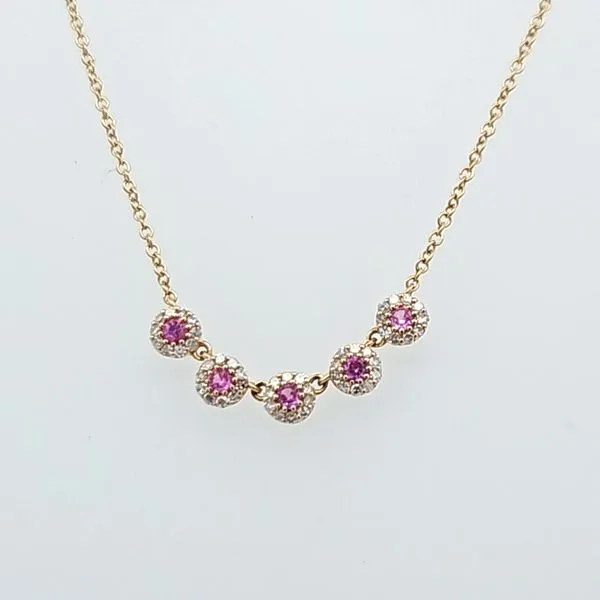 Pink Radiance: 14 Karat Yellow Gold Pink Sapphire and Diamond Necklace - 0.42 Carat Pink Sapphire, 0.23 Carat Diamond/ VanScoy Jewelers of Wyomissing Van Scoy Jewelers Wyomissing, PA