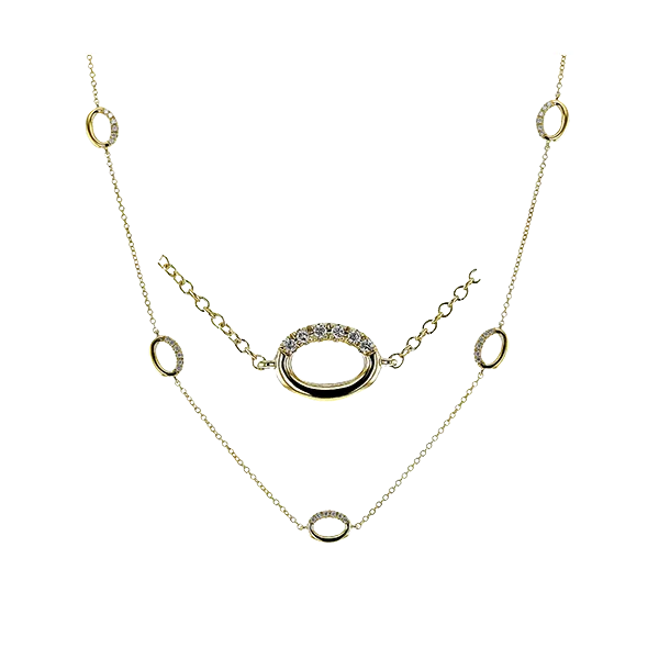 Simon G 18K Yellow Gold Diamond Necklace with Oval Shaped Stations, 0.39 CTW Round Brilliant Cut Diamonds, 17-Inch Length (Serial #782780)/  VanScoy J Van Scoy Jewelers Wyomissing, PA