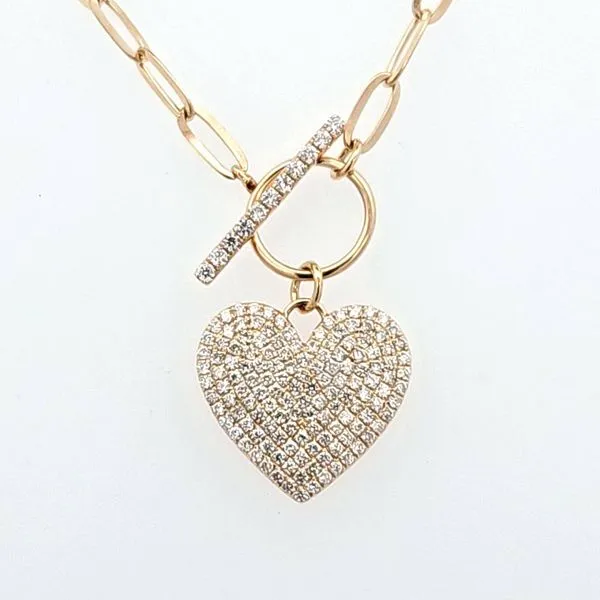 14K Yellow Gold Toggle Necklace with 150 Round Diamonds Pave Set Heart, 1.00 Carat Total Weight/  VanScoy Jewelers of Wyomissing Van Scoy Jewelers Wyomissing, PA