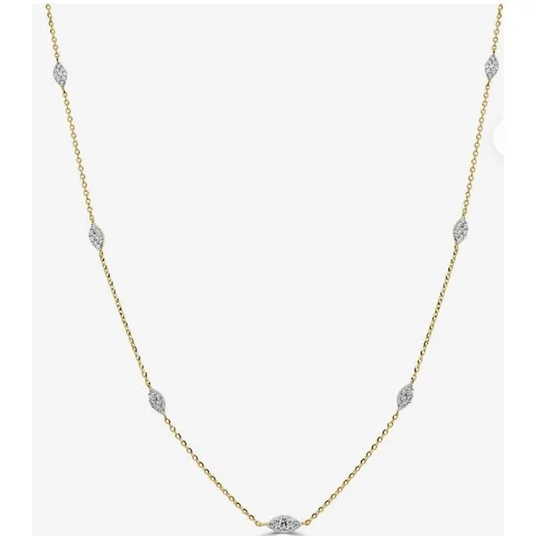 14 Karat Yellow Gold Diamond Station Necklace with 63 Round Diamonds 0.33 Carat Total Weight Van Scoy Jewelers Wyomissing, PA