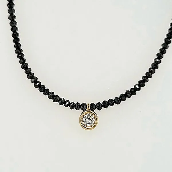 PattiPage Black Diamond Bead Necklace with 0.24 Carat Lab Grown Diamond (VS2, H-I) Set in 14 Karat White Gold Bezel Van Scoy Jewelers Wyomissing, PA