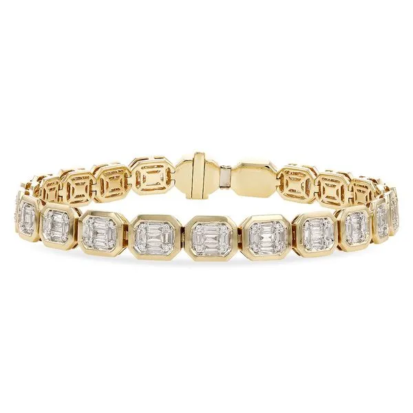 14K Yellow Gold Mosaic Diamond Bracelet - 1.70 CTW Baguette and Round Diamonds, 7
