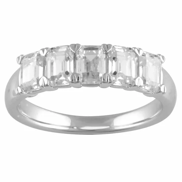 14K White Gold Lab-Grown Diamond Band with 5 Emerald-Shap...