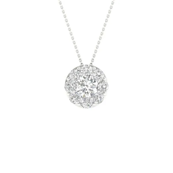 14K White Gold Halo Pendant with 1.00ctw Lab-Grown Diamonds, G-H Color & VS Clarity | Includes 18