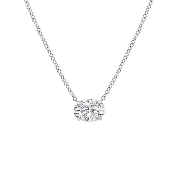 14K White Gold Solitaire Necklace | 1.00 Carat Oval Cut L...