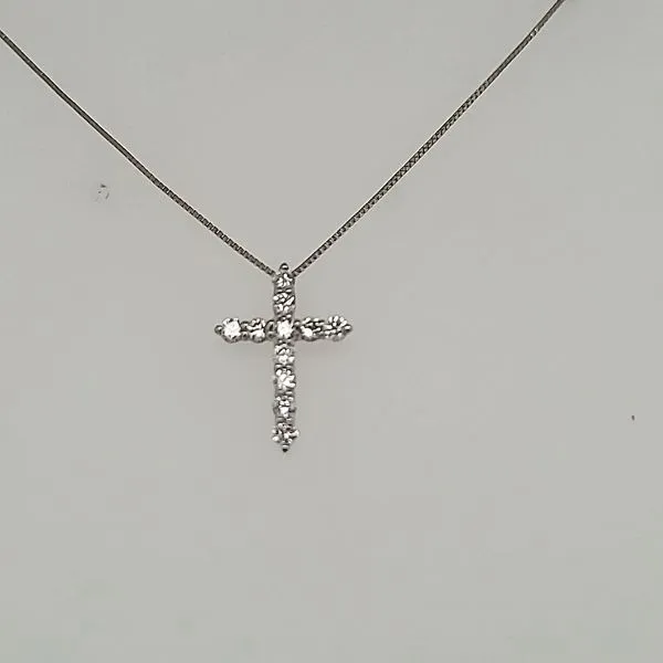 14K White Gold Cross Pendant with Lab-Grown Diamonds | 0....