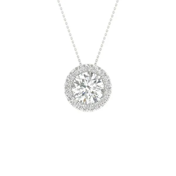 14K White Gold Lab-Grown Diamond Halo Pendant with .71 CTW Center and .10 CTW Accents - 18