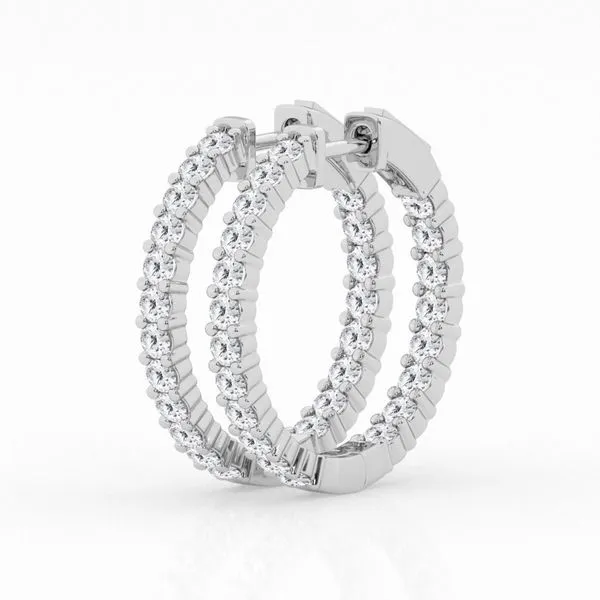 14K White Gold Lab-Grown Diamond Hoop Earrings with 40 Ro...