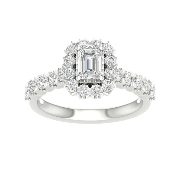 14K White Gold Lab-Grown Halo Style Diamond Engagement Ring with .50 CT Emerald Cut Center and .93 CTW Round Brilliant Accents /VanScoy Jewelers of Wy Van Scoy Jewelers Wyomissing, PA