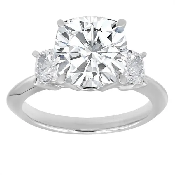 18K White Gold Lab-Grown Diamond Ring with 3 Cushion-Shap...