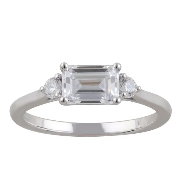 Sophisticated 14K White Gold Ring with 1.00 CT Emerald Cu...