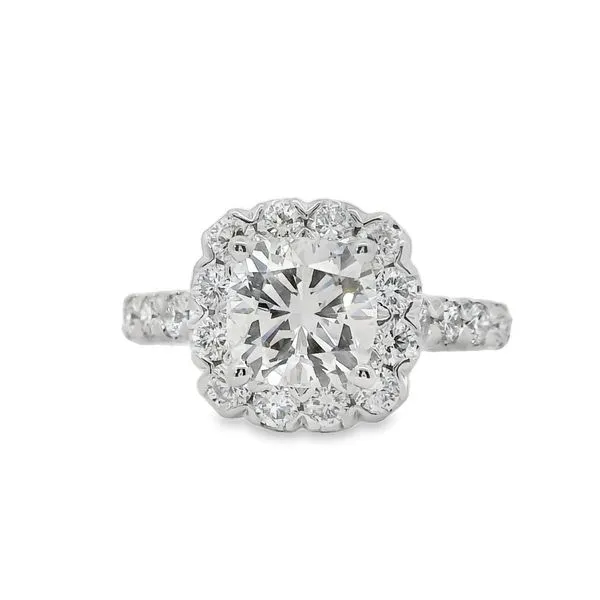 14K White Gold Halo Diamond Ring - 2 Carat Center, VS Cla...